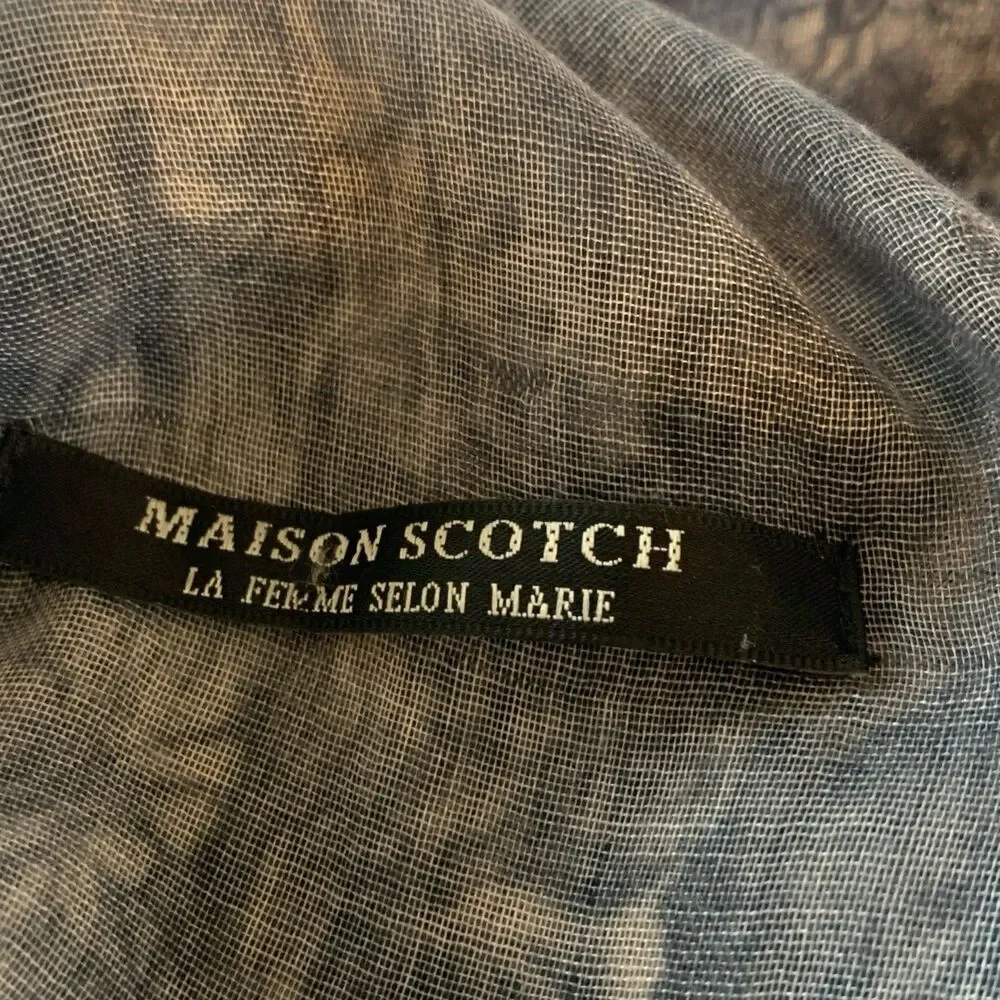 Maison Scotch Mythological Cherubs Scarf Wrap Black Beige Art Renaissance Sheer